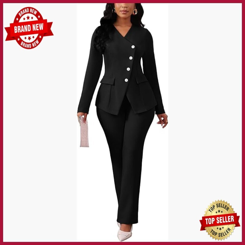 Long Sleeve Blazer and High Waist Wide Leg Pants 2-Piece Suit Set